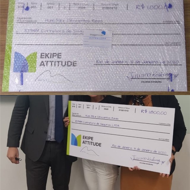 Produção: CHEQUE DE 80X42 CM EM POLIESTIRENO COM 2MM